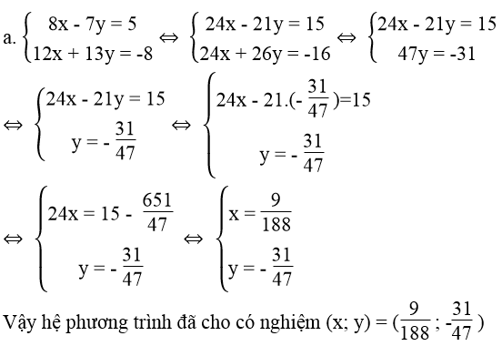 Giải bài tập SBT toán lớp 9 (Tập 2).  Bài 4: Giải hệ phương trình bằng phương pháp cộng đại số  